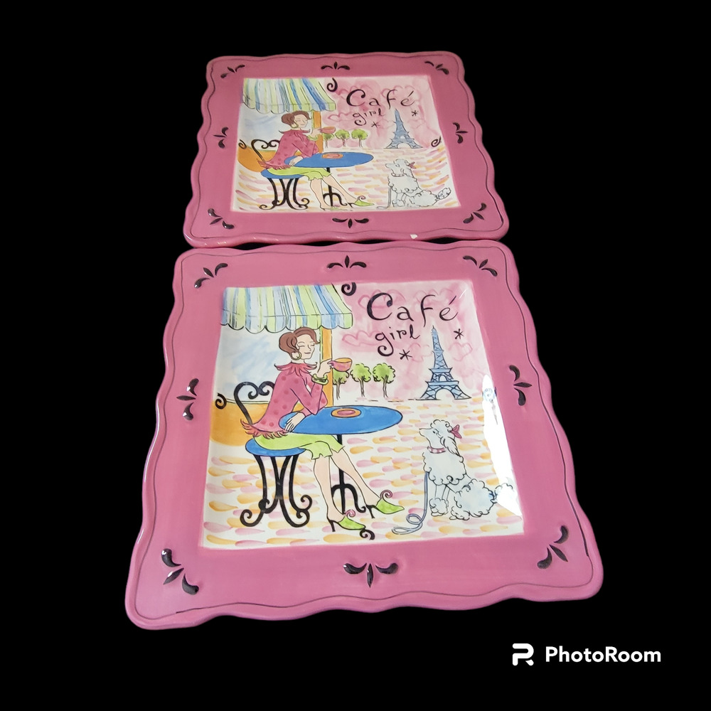 Jennifer Brinley Dinner Plates Cafe Girl  Set of Two SEE Below